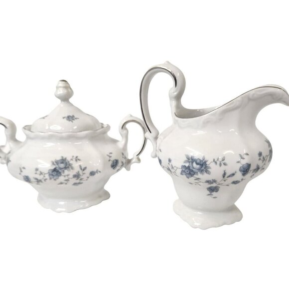 Traditions Fine China Blue Garland Creamer & Sugar Set Made in Thailand for Joha - Picture 3 of 9